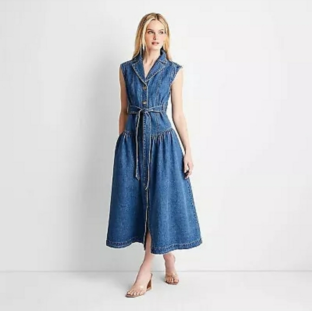 Future Collective with Jenee Naylor Sleeveless Denim Button-Front Midi Dress